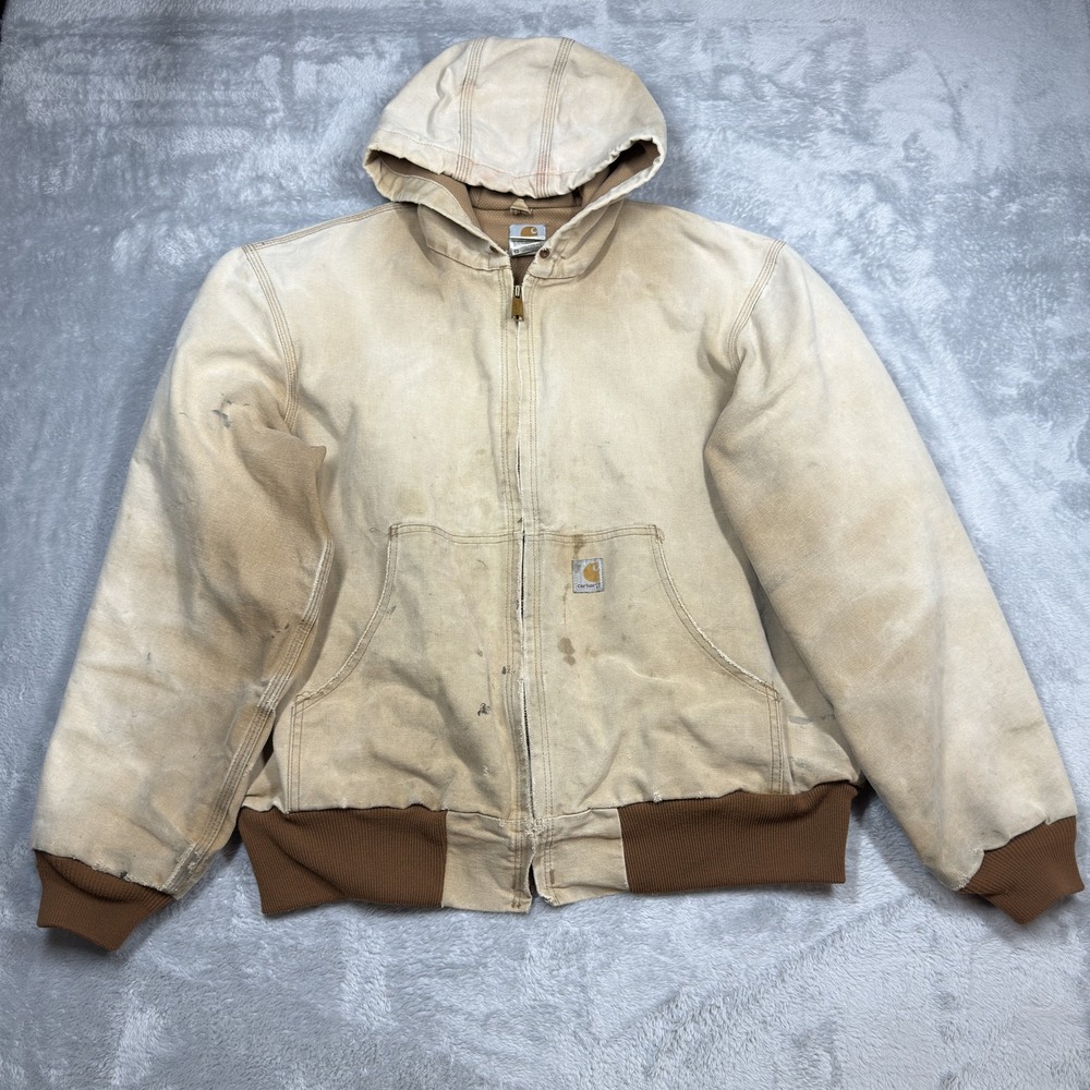 Vintage Carhartt Jacket Mens Large Hooded Zip Workwear Distressed Faded USA 90s